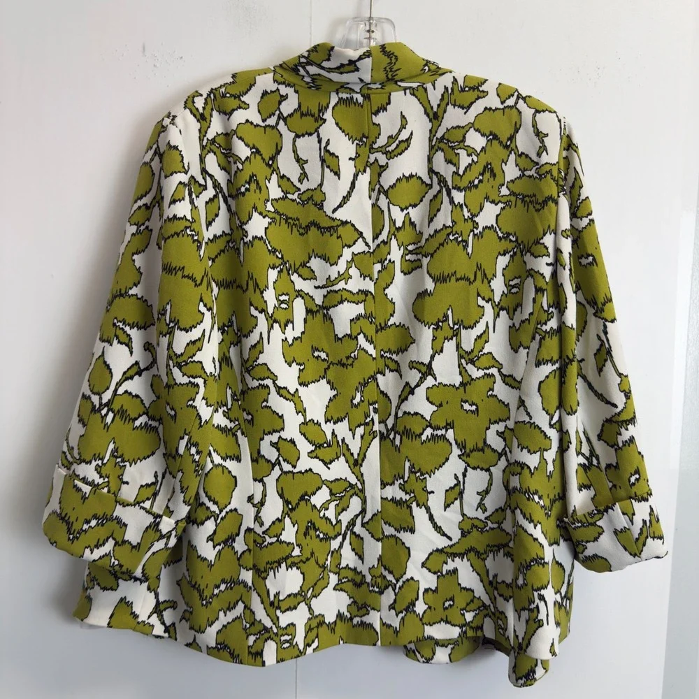 Kasper Womens Green White Abstract Floral Open Front Blazer Jacket Plus Size 16W - Picture 7 of 7